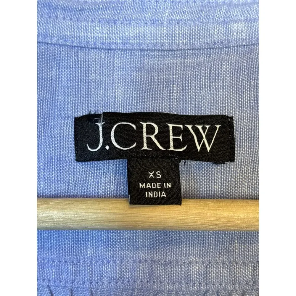 J Crew Bungalow Maxi Popover Dress XS in Linen Blue Quiet Luxury Coastal Beach